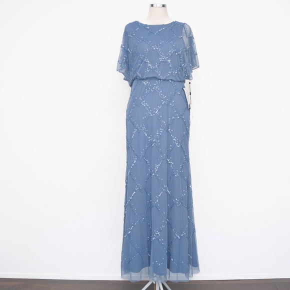 Adrianna Papell -  Beaded Blouson Gown With Flutter Sleeves - Picture 7 of 15